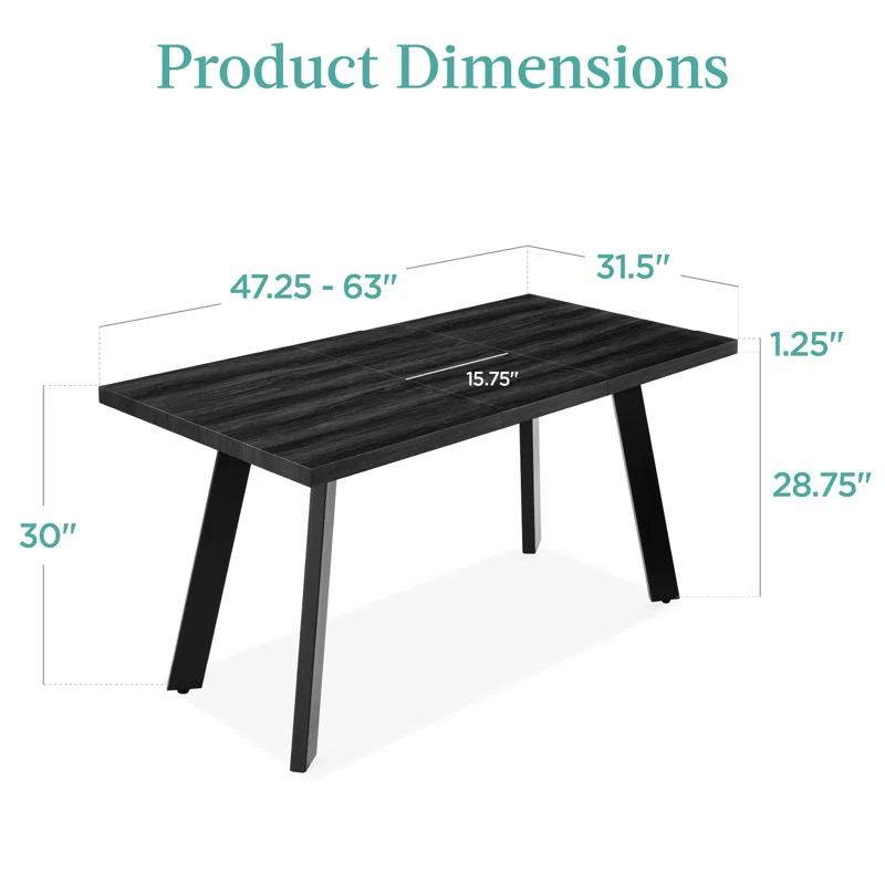 George Oliver Joglar 47 to 63in Modern Extendable Dining Table for 2-6 People w/ Leaf Extension, 2 Locks