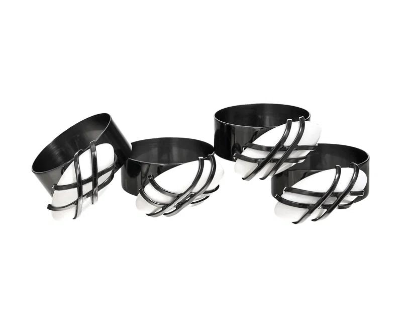 Godinger Silver Art Co Midnight Pebble Napkin Ring Set (Set of 4)