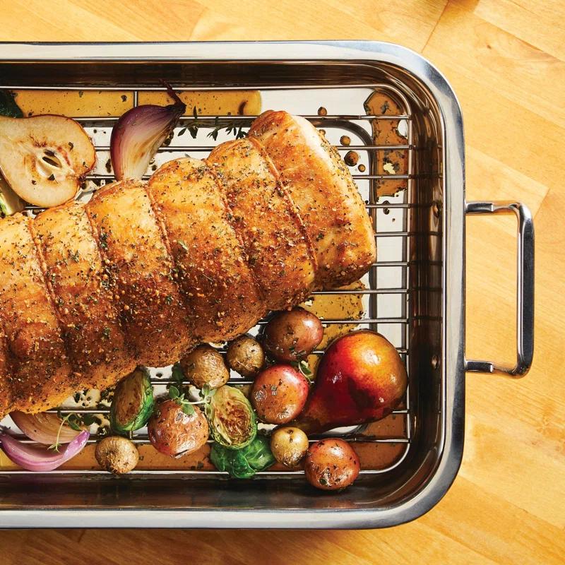 Farberware Farberware Classic Traditions Stainless Steel Roaster / Roasting Pan With Rack, 17-Inch X 12.25-Inch, Stainless Steel