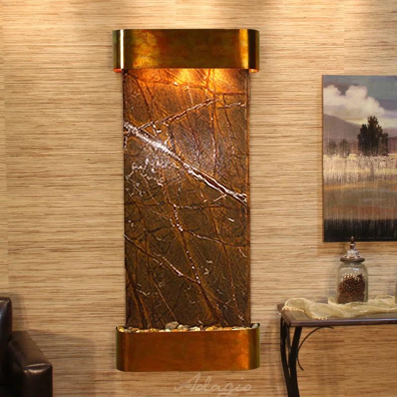 Adagio Fountains Inspiration Falls Hand Crafted Natural Stone Weather Resistant Wall Base Fountain with Light