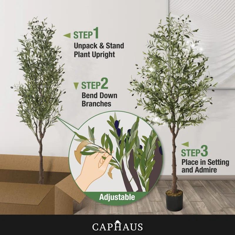 CAPHAUS CAPHAUS Artificial Olive Tree with Fruit, Fake Potted Topiary Tree with Dried Moss, 5 / 6 / 7 Feet