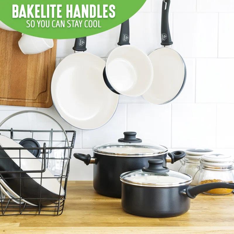 GreenLife GreenLife Soft Grip Healthy Ceramic Nonstick, 1QT And 2QT Saucepan Pot Set With Lids, Dishwasher Safe