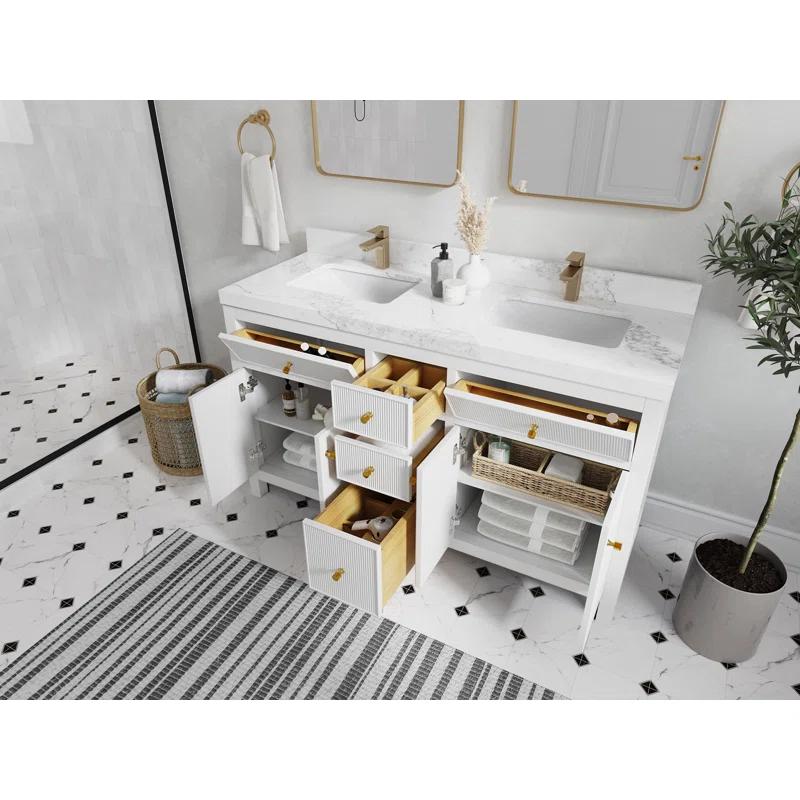 Everly Quinn 60'' Double Bathroom Vanity with Quartz Top