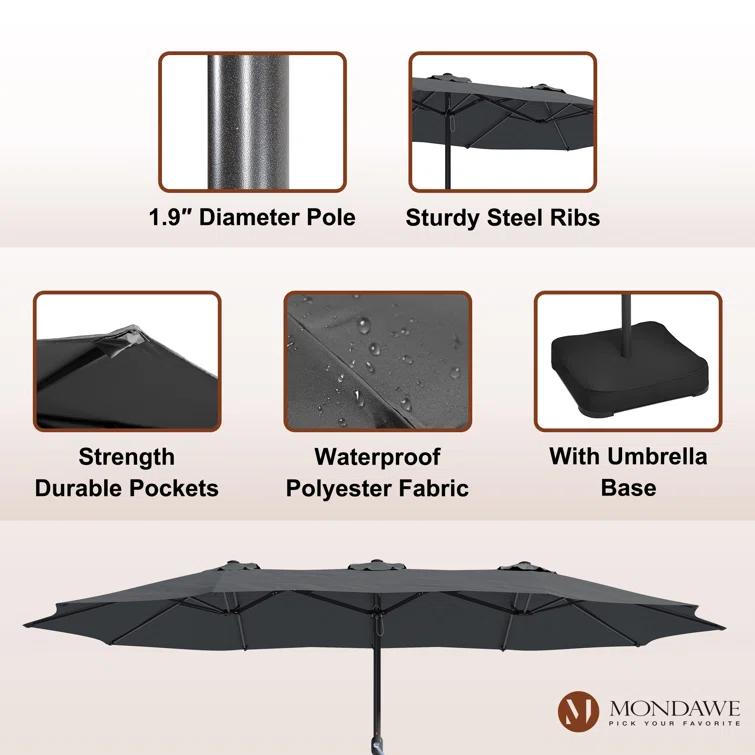 clihome 15 Ft Patio Market Umbrella with Base