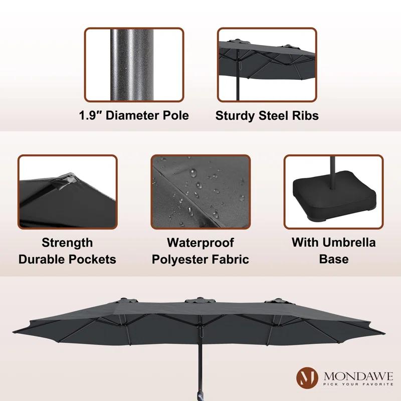 clihome 15 Ft Patio Market Umbrella with Base