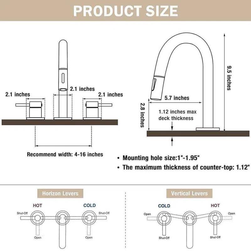 Bathroom Faucets for Sink 3 Hole, 8 inch Widespread Bathroom Faucet with Pull Out Sprayer