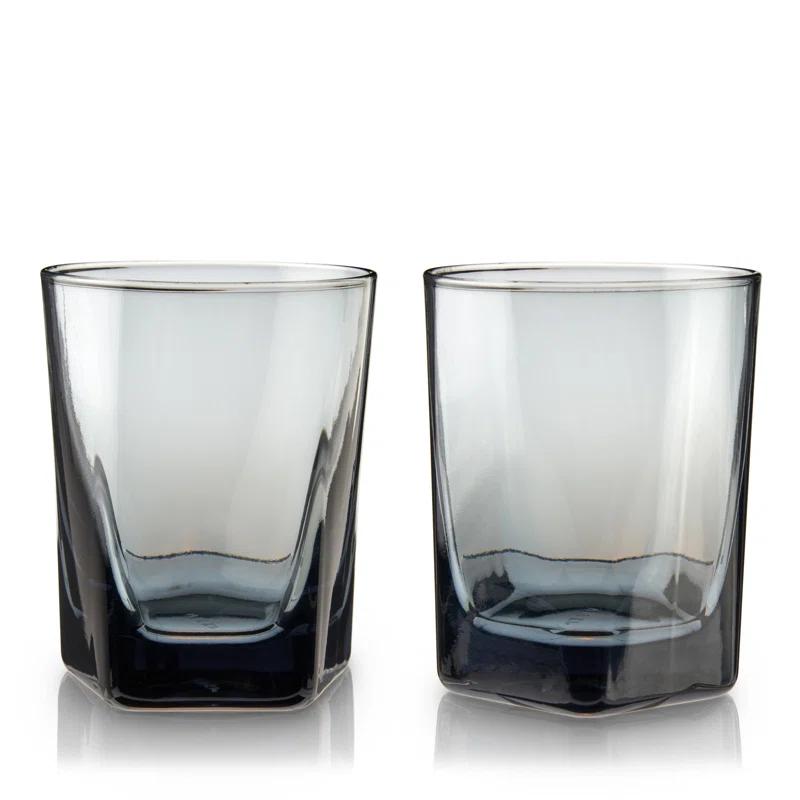 Viski Hexagonal Crystal Double Old Fashioned Glasses in Smoke (Set of 2)