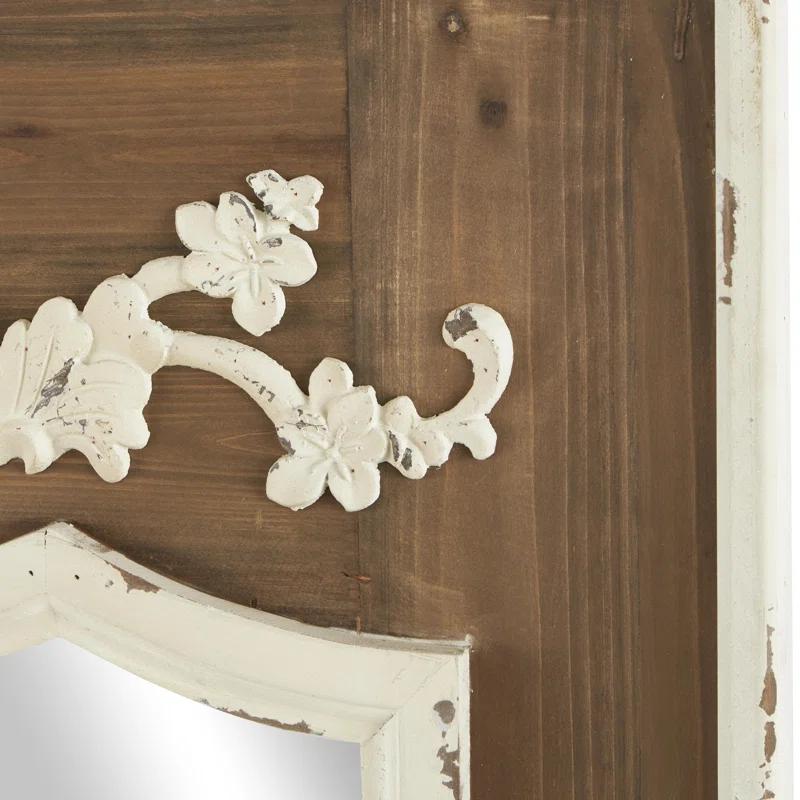 Ophelia & Co. Eberhart Wood Vintage Inspired Acanthus Scroll Floral Brown Wall Mirror with Distressed Cream Accents
