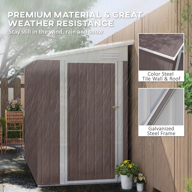 Outsunny 4' x 7.7' Metal Outdoor Storage Shed, Lean to Storage Shed, Garden Tool Storage House with Lockable Door and 2 Air Vents for Backyard, Patio, Lawn