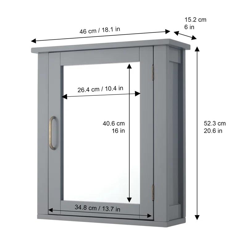 Greyleigh™ Church Strett Removable Wall Medicine Cabinet with Mirrored Door and Adjustable Shelf, Gray Modern Storage for Bathrooms