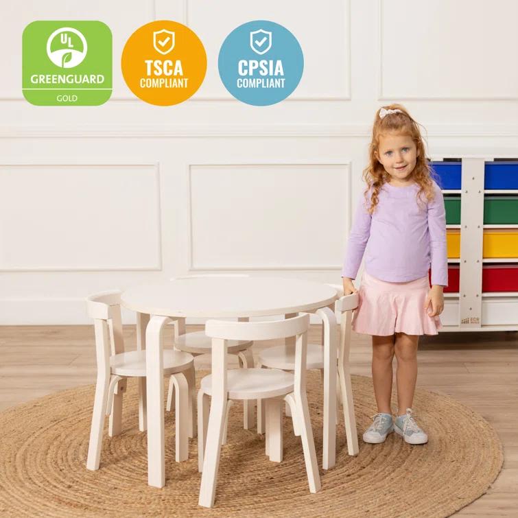 ECR4Kids Bentwood Round Table and Curved Back Chair Set, Kids Furniture, 5-Piece