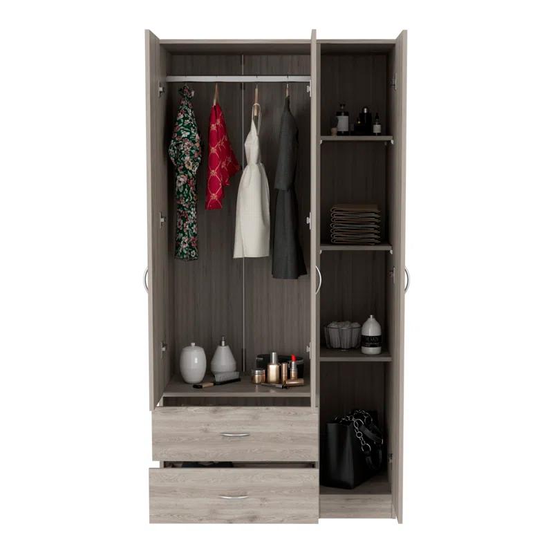 Freeport Park® Ferrante 3 Door Armoire with Drawers, Shelves, and Hanging Rod