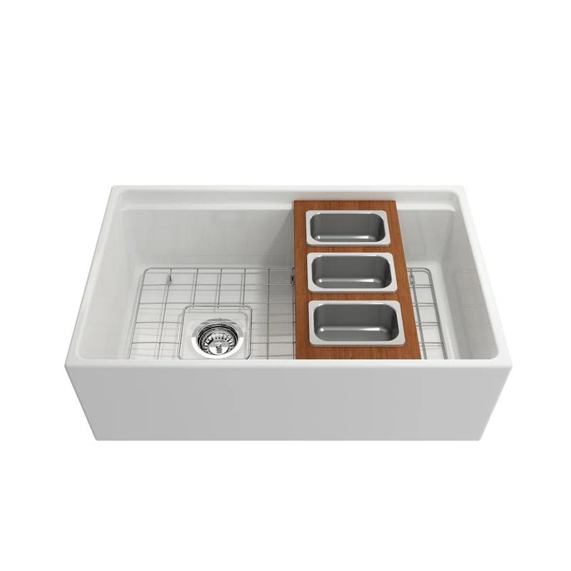 BOCCHI Wood Board With 3 Rectangular Stainless Steel Bowls F/1344, 1348, 1360, 1362, 1504, 1505, 1506 (Short Side Only), 1627, 1628