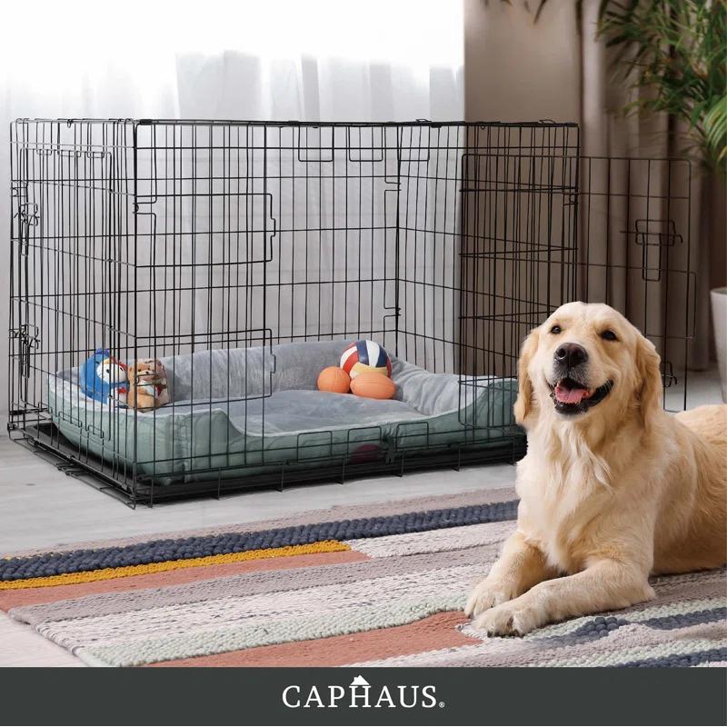 CAPHAUS Tucker Murphy Pet™ Foldable Dog Crate, Wire Metal Dog Kennel w/Leak-Proof Pan
