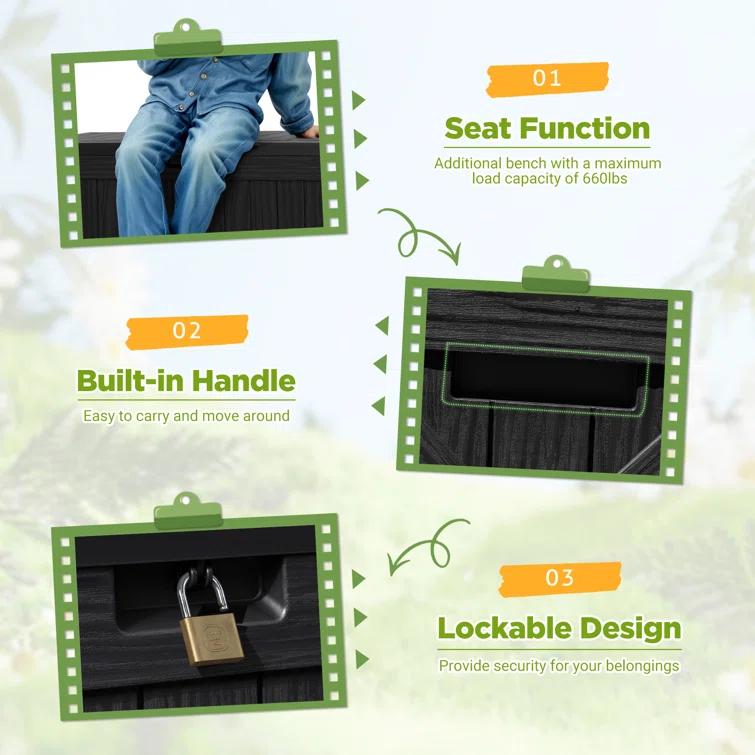 Hokku Designs Waterproof 120 Gallon Large Outdoor Indoor Patio Storage Deck Box , Outside Storage Bin for Cushion Pillows, Towels, Garden Tools