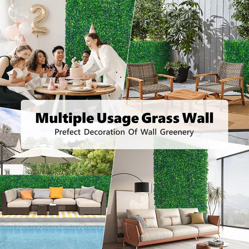 Primrue 12PCS 16" X 24" Artificial Boxwood Panels,Boxwood Hedge Wall Panels,Artificial Grass Backdrop Wall 1.6", Privacy Hedge Screen UV Protected For Outdoor Indoor Garden Fence Backyard