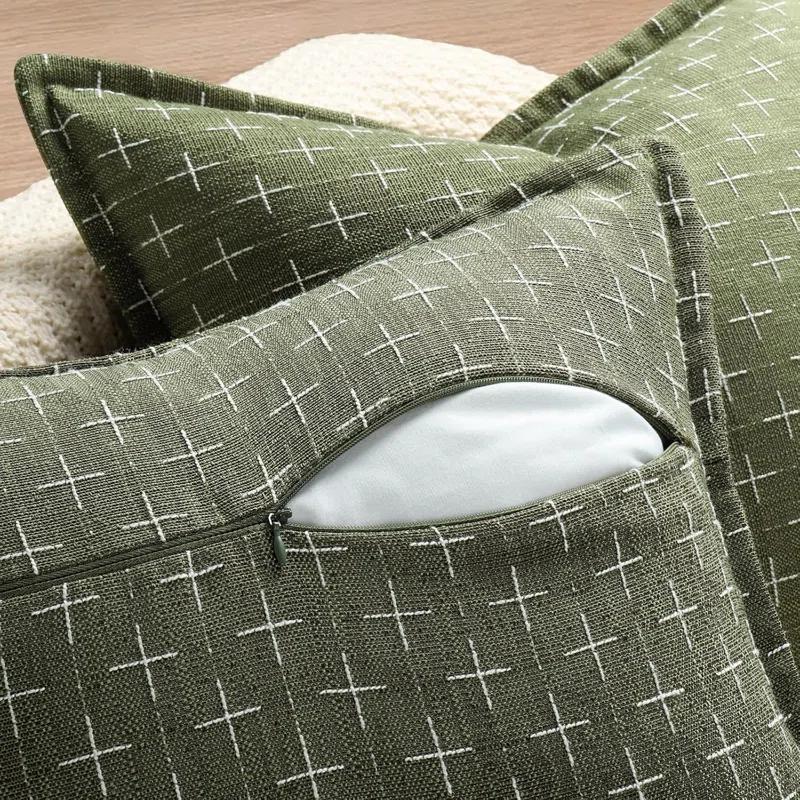 MAGBIX Pillow Covers 18X18 Set Of 2 Soft Polyester Textured Pillow Covers With Stylish Flange Edge Cozy Farmhouse Throw Pillows For Couch Bed Sofa Living Room