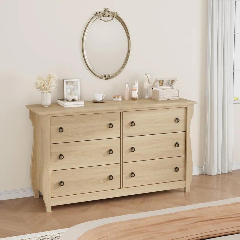 Breakwater Bay 6-Drawer Dresser - Tall Boho Dresser With Curved Legs, Rattan Accents, And Freestanding Storage For Living Room