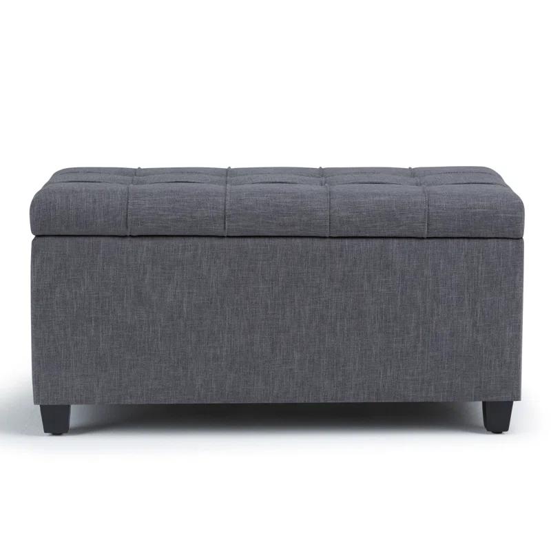 Simpli Home Sienna 33"W Upholstered Storage Ottoman Bench with Lift-Up Tufted Top
