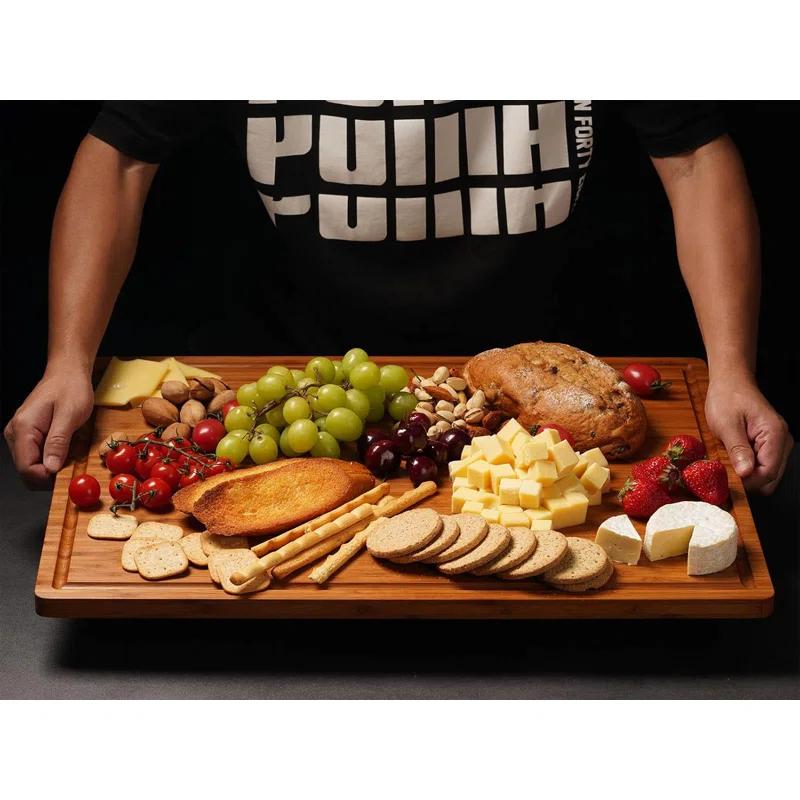 THIROX 24"X18" Bamboo Cutting Boards, XXL Charcuterie Cheese Platter Serving Tray With Handles And Juice Grooves, Solid Structure, Slim, Durable, Reversible