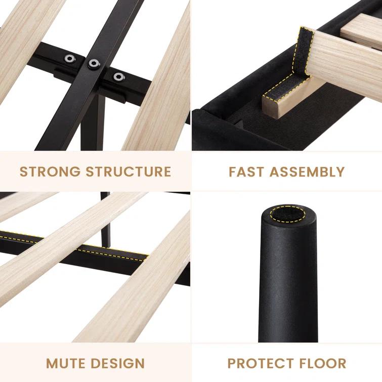 Willa Arlo™ Interiors Candler Velvet Upholstered Platform Bed with Wingback Headboard and Wooden Slats