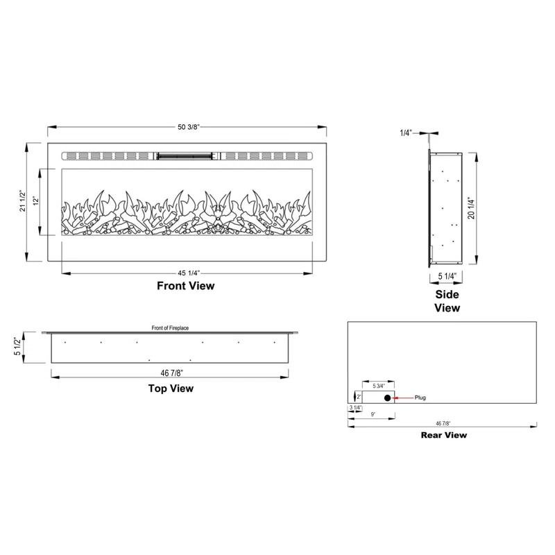 Touchstone The Sideline Electric Fireplace for Recessed or Wall Mount Installation