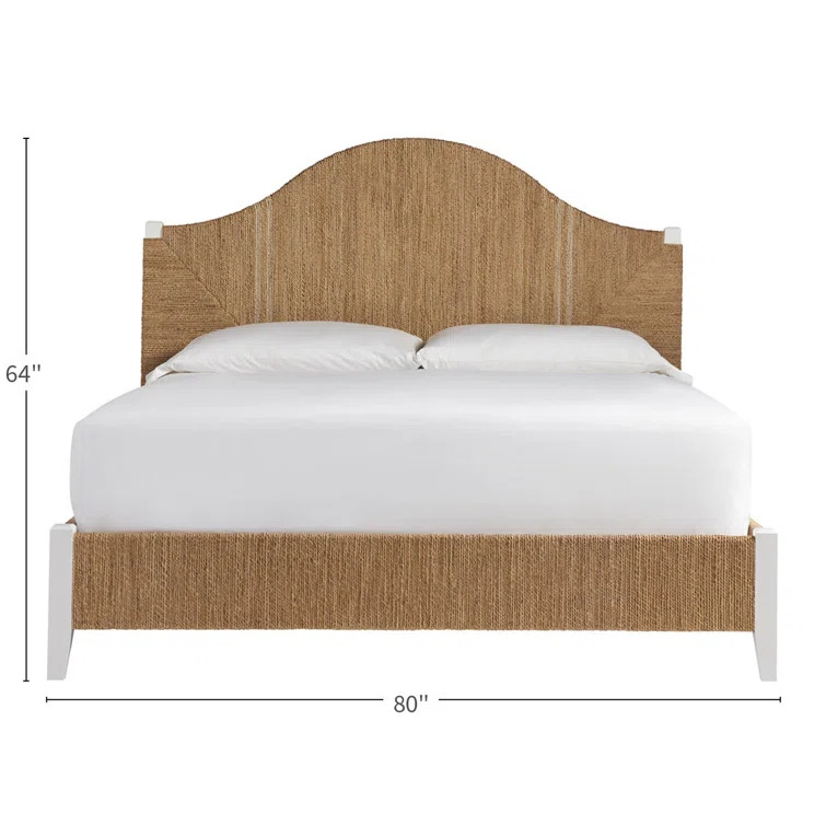 King Transitional Brown Pine Upholstered Panel Bed