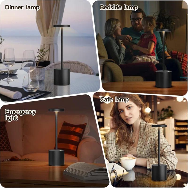 Orren Ellis 2-Pack Cordless Rechargeable Metal Table Lamps: 5000Mah Battery, 3 Brightness Levels, USB Portable Powered