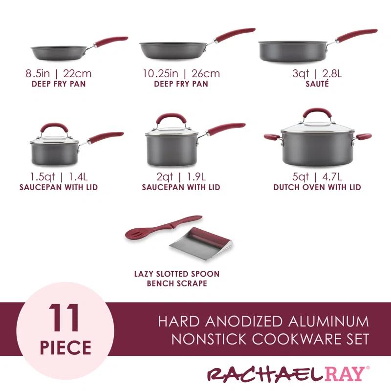 Rachael Ray Rachael Ray Create Delicious Hard Anodized Nonstick Cookware Induction Pots and Pans Set, 11 Piece
