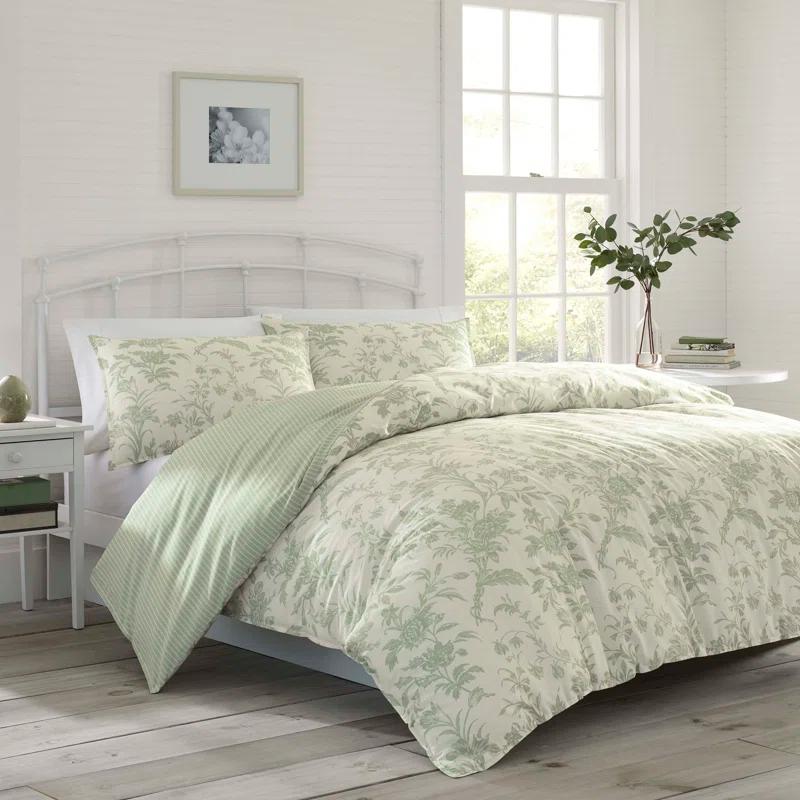Laura Ashley Laura Ashley Natalie Green Cotton Bonus Duvet Cover Set