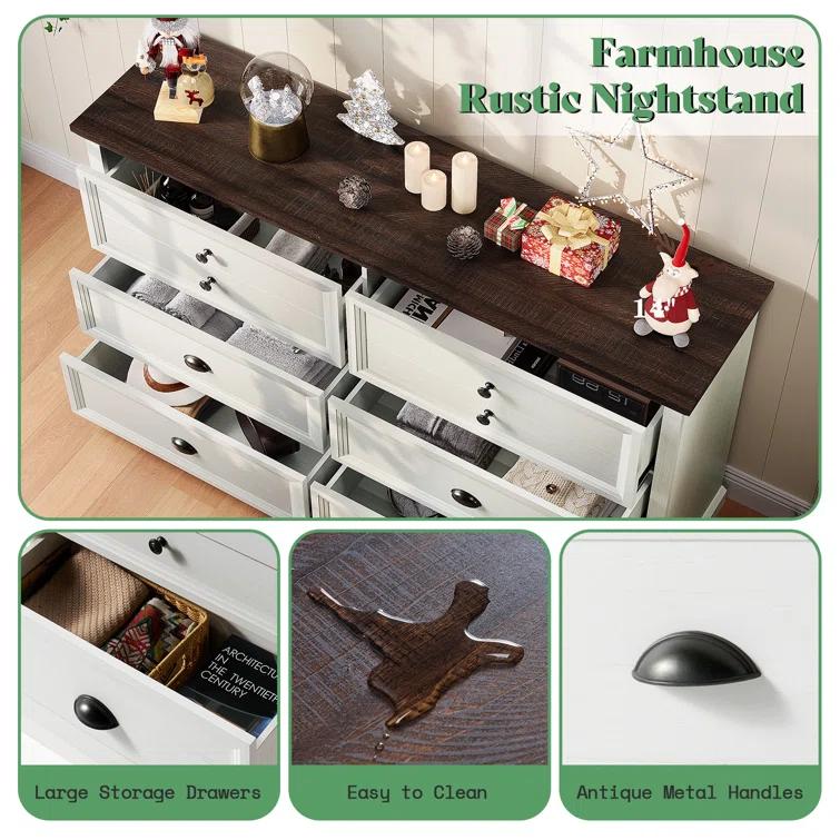 Winston Porter 58 inch Dresser for Bedroom, Farmhouse 6 Drawer Dresser, TV Stand for Bedroom, Dressers & Chests of Drawers, Living Room Organizer with Storage Drawers | Wayfair