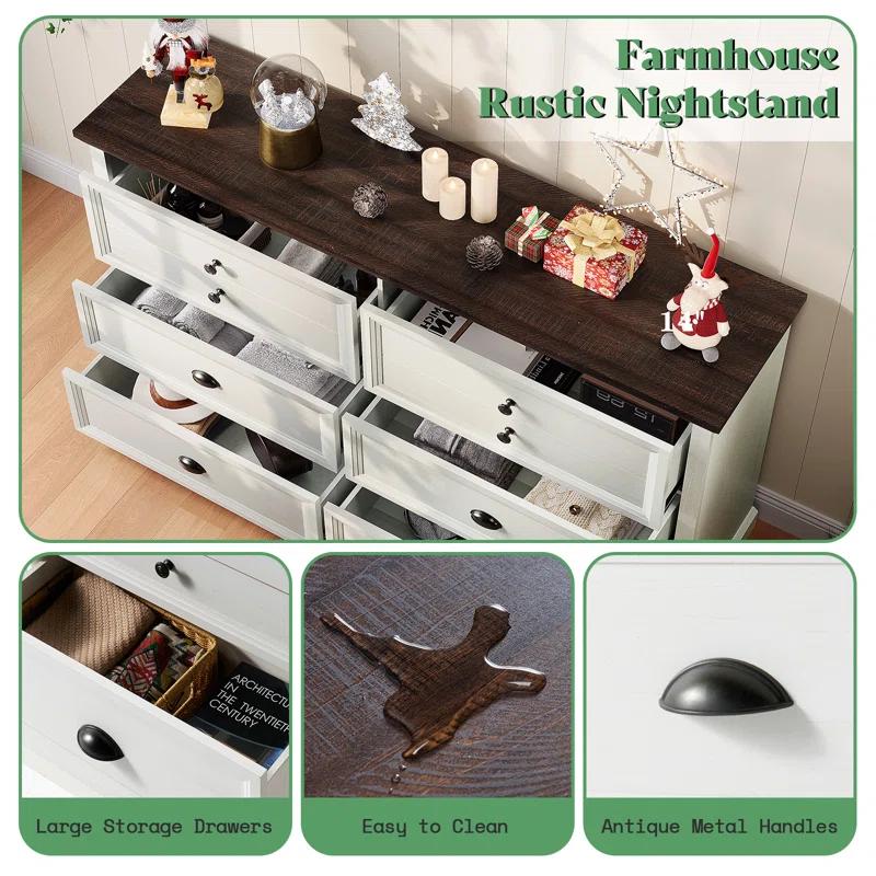 Winston Porter 58 inch Dresser for Bedroom, Farmhouse 6 Drawer Dresser, TV Stand for Bedroom, Dressers & Chests of Drawers, Living Room Organizer with Storage Drawers | Wayfair