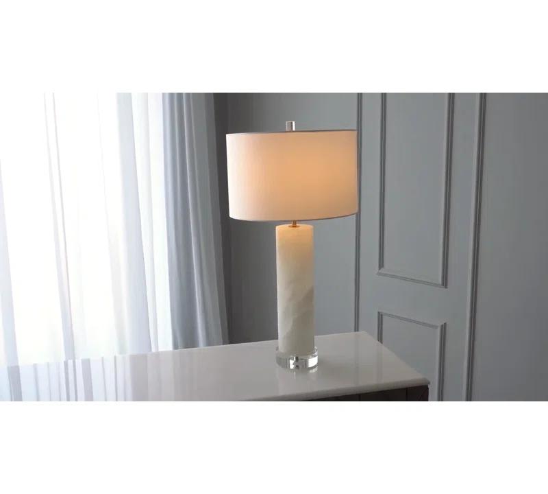 Alabaster Cylinder Table Lamp-Brass