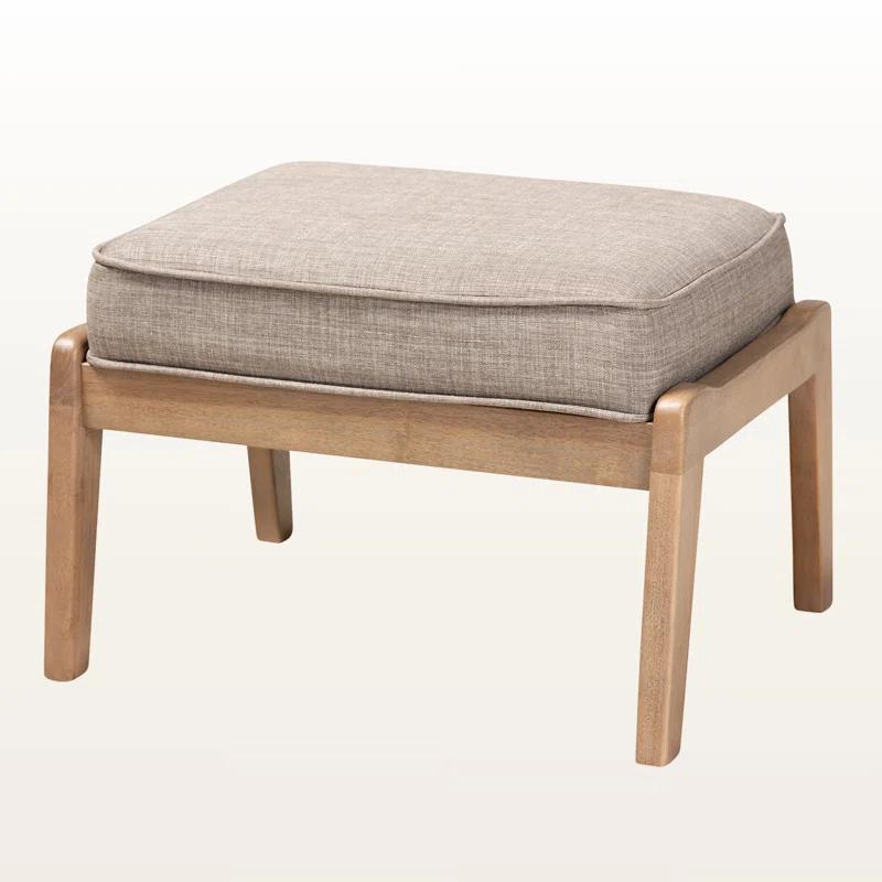 George Oliver Emsworth Mid-Century Modern 2-Piece Antique Oak Finished Armchair and Ottoman Set in Light Grey Fabric