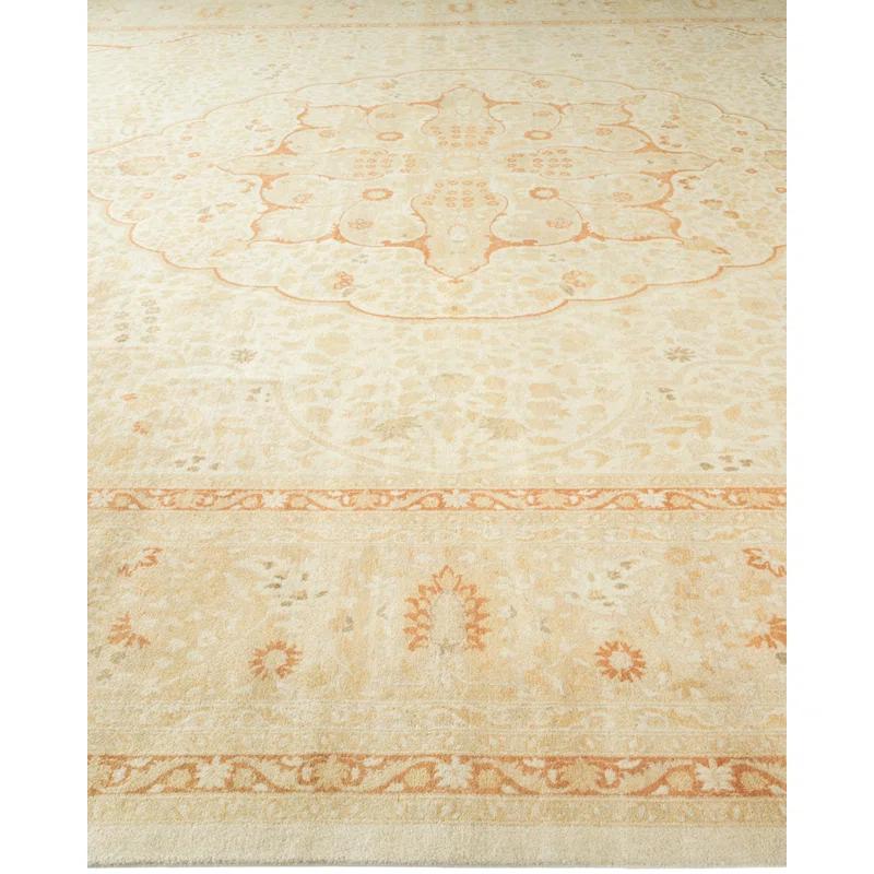Ivory Hand-Knotted Wool Rectangular Area Rug 12' 4" x 17' 6"
