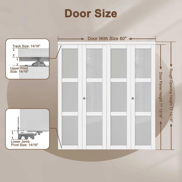 CHIC MODE Double Bifold Doors 3 Lite Frosted Glass Solid Manufactured Wood Prefinished Folding Door & Reviews | Wayfair