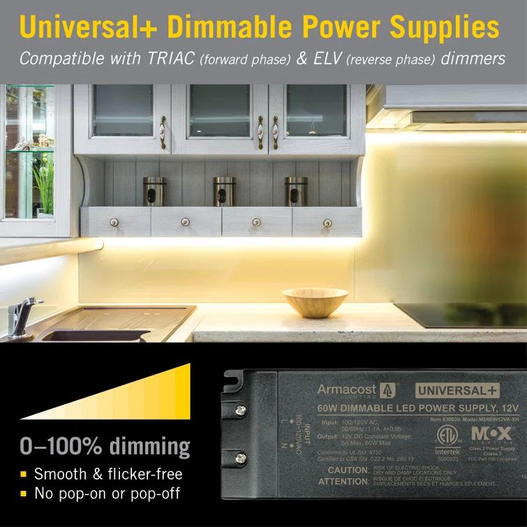 Armacost Lighting Universal+ Dimmable LED Driver 12V DC, 60W Electronic Transformer ELV/MLV/TRIAC 830600