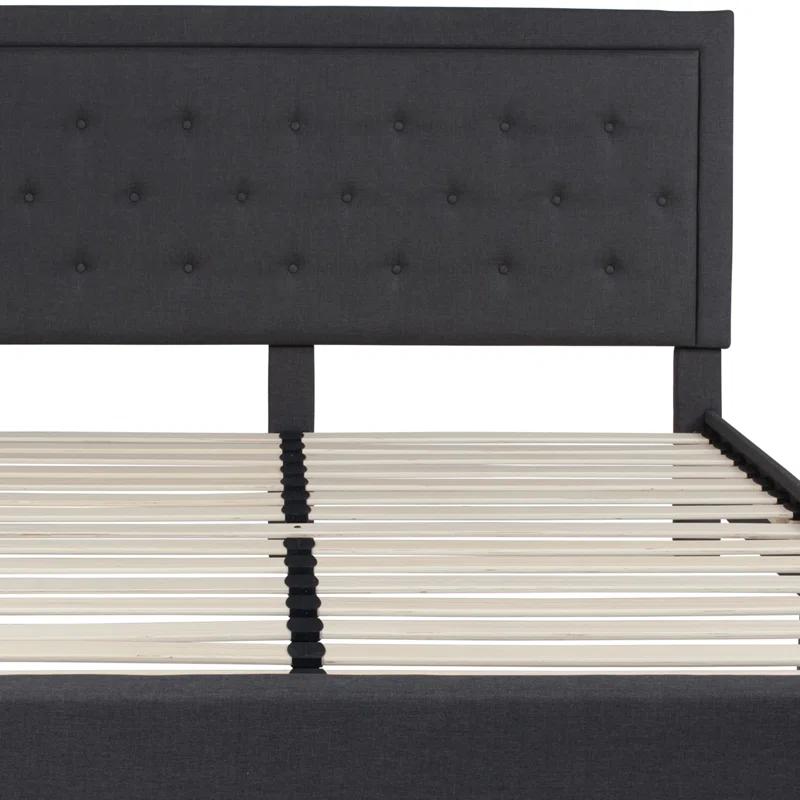 Lark Manor™ Aluino Panel Button Tufted Upholstered Platform Bed Frame - No Box Spring Required