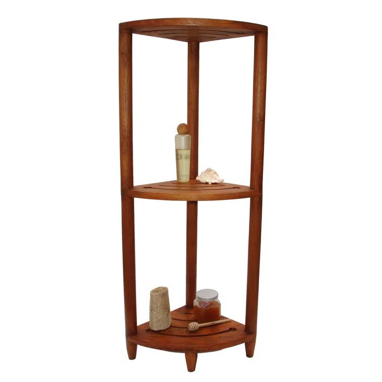 AquaTeak AquaTeak Teak Oil 3 -Tier Wood Freestanding Corner Bathroom Shelf ( 11-in x 40.25-in x 11-in )