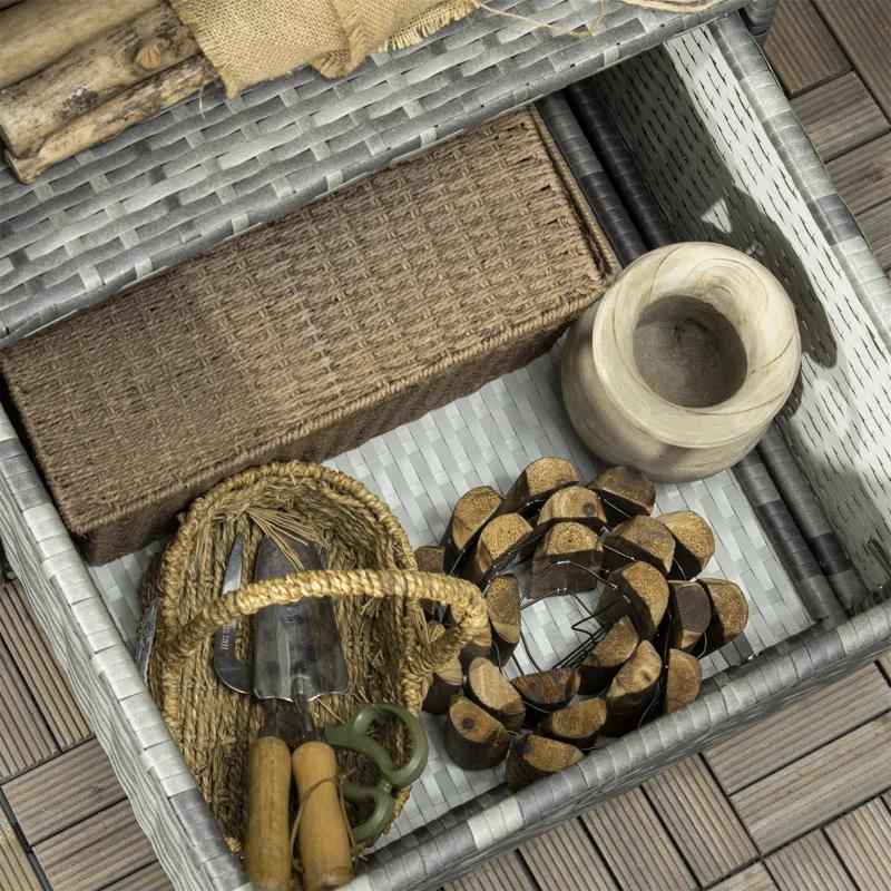 Tryimagine Outsunny Valet Pool Towel Rack, Waterproof PE Plastic Rattan Wicker Storage Organizer, Indoor Outdoor Spa, And Hot Tub Accessory Storage, 2 Shelves, 1 Basket Drawer