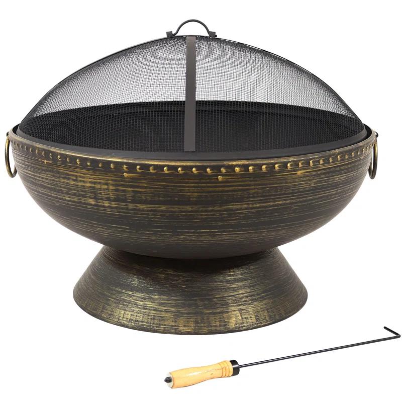 SunnyDaze Decor 30" Wood-Burning Black Finish Steel Fire Pit Bowl with Screen, Grate, and Poker