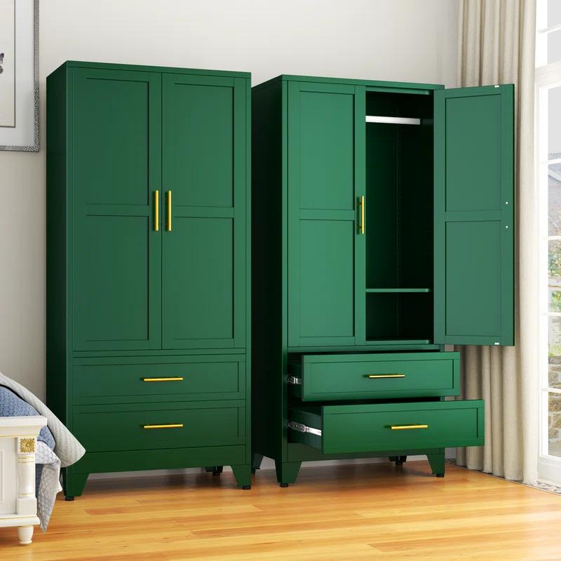 Mercer41 Melbreak Metal Modern Freestanding Wardrobe Armoire With Hanging Rod And Drawers