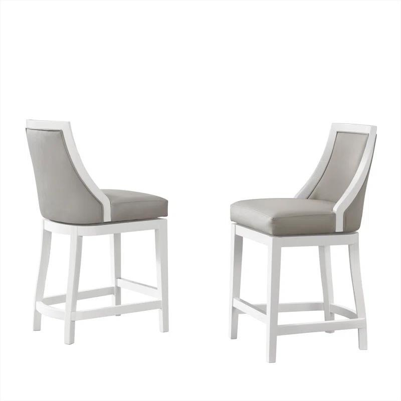 Alaterre Ellie 19" Wide Solid Rubber Wood Frame Linen Fabric Counter Height Swivel Stool With Back