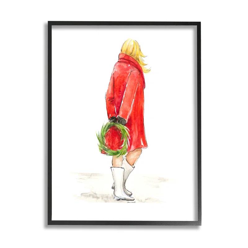 Stupell Industries " Glam Fashion Red Jacket Christmas Woman With Wreath " by Lanie Loreth