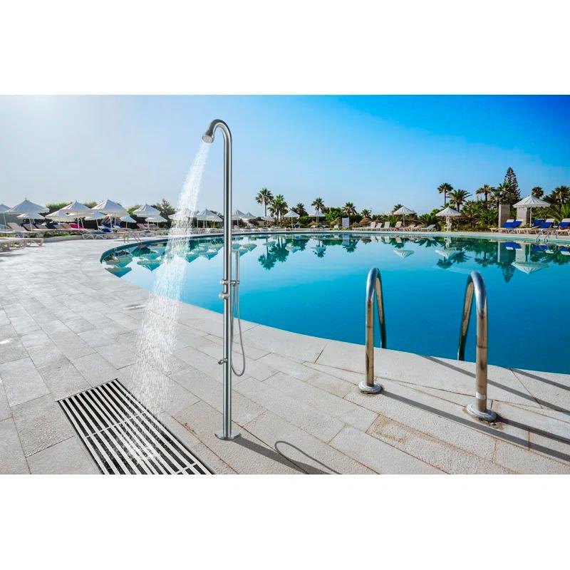 HEATGENE 90.12'' H Temperature Controlled Portable Stainless Steel Freestanding Outdoor Shower and Footwash Spout