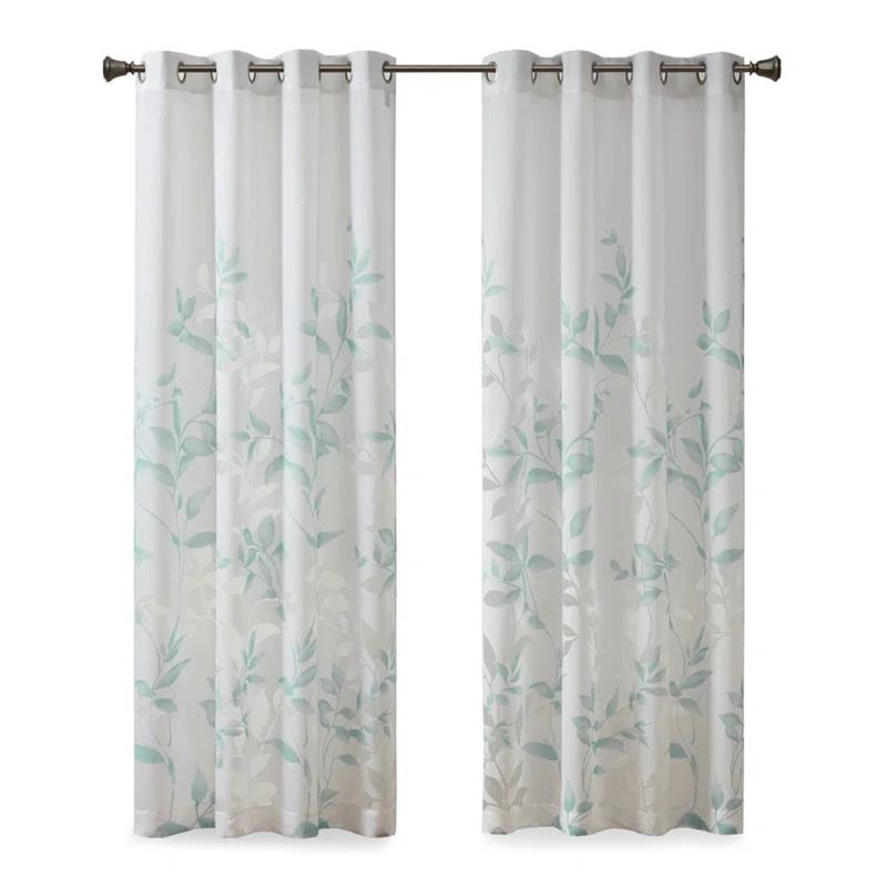 Madison Park Cecily Floral Printed Burnout Sheer Grommet Single Curtain Panel