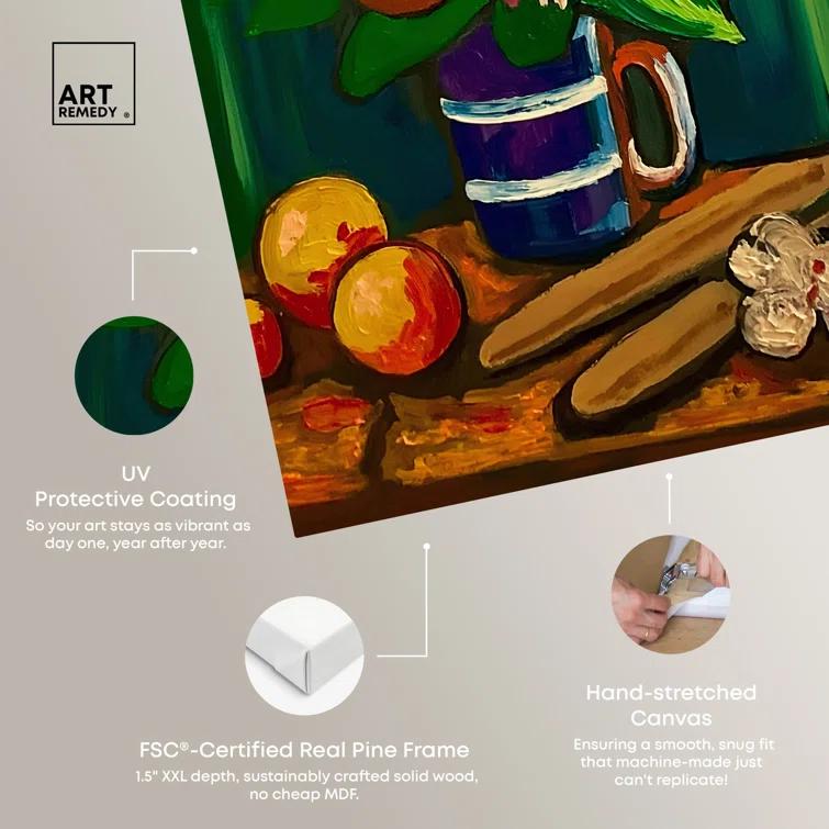 Art Remedy Floral Vase and Fruits