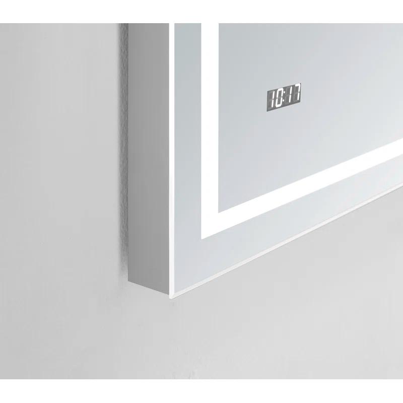 AQUADOM AQUADOM Daytona LED Wall-Mount Mirror for Bathroom with 3 Color Lighting, Touch Control, Dimmer and Defogger, Digital Clock