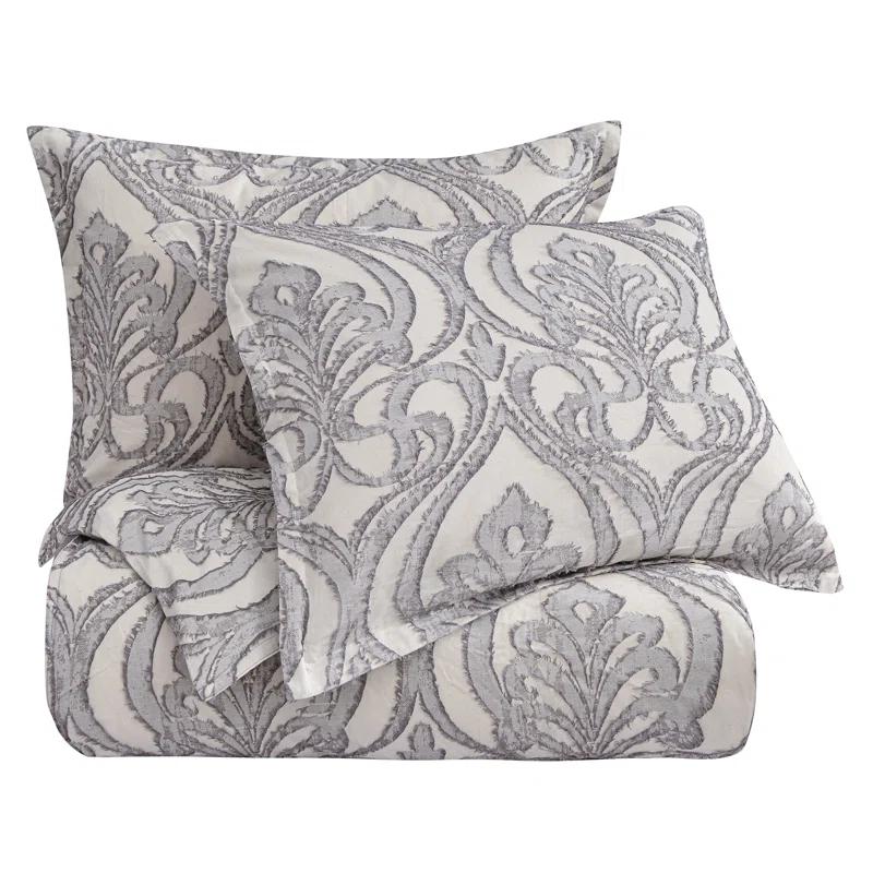 Nicole Gray Damask Pattern Cotton Classic Chic Casual Duvet Cover Set