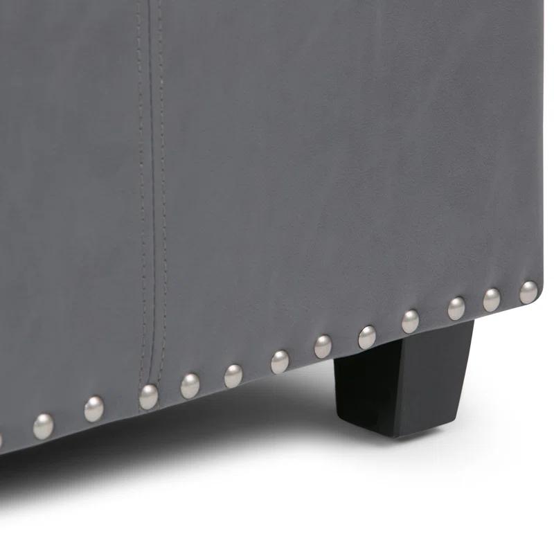 Simpli Home Kingsley 48"W Upholstered Storage Ottoman with Lift-Top Lid, Nailhead Trim, and Stitching Detail